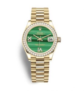 The luxury copy Rolex Datejust 31 278288RBR watches are made from yellow gold and diamonds.