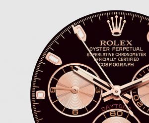 The 40 mm replica Rolex Cosmograph Daytona 116515LN watches have black dials.