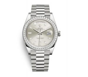 The kuxury fake Rolex Day-Date 40 228349RBR watches are made from white gold.
