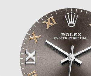 The 31 mm copy Rolex Oyster Perpetual 31 177200 watches have dark grey dials with Roman numerals.