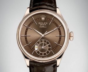 The attractive replica Rolex Cellini Dual Time Zone watches have brown dials.
