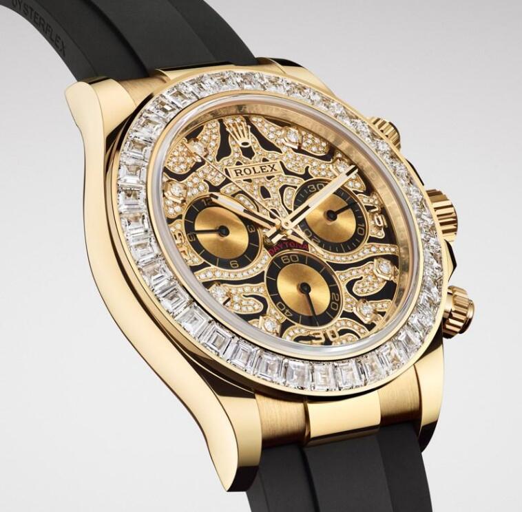 The diamonds paved on the bezel and dial make this model very luxury.