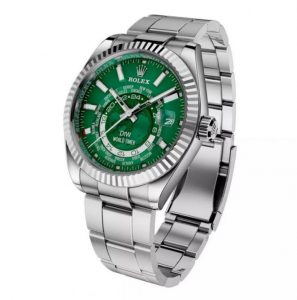 The 42 mm copy watch has green dial.