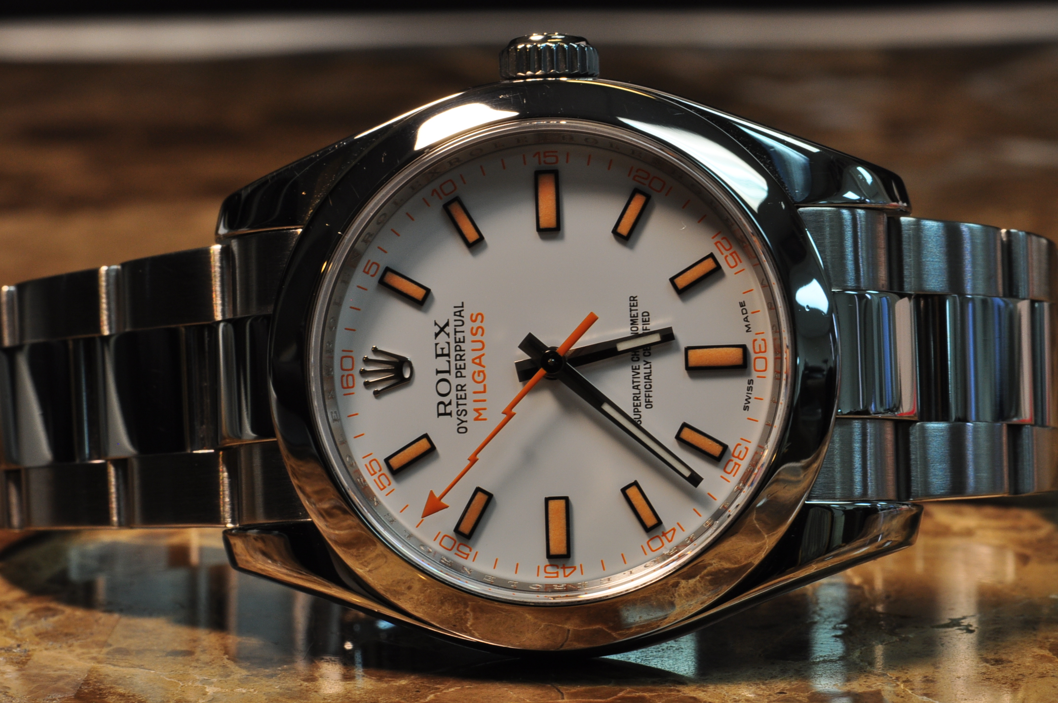 The 40mm replica watch is made from polished Oystersteel.